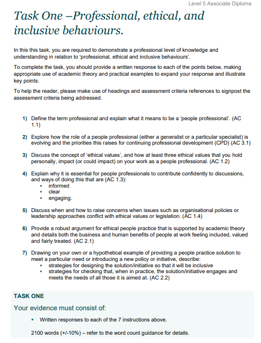  In this this task, you are required to demonstrate a professional