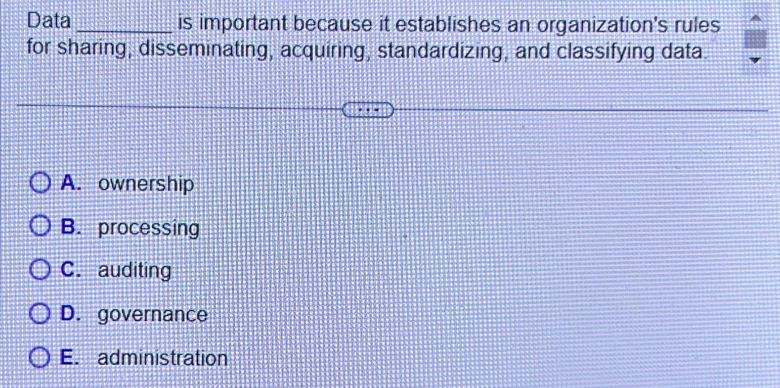  Data is important because it establishes an organization's rules for sharing,
