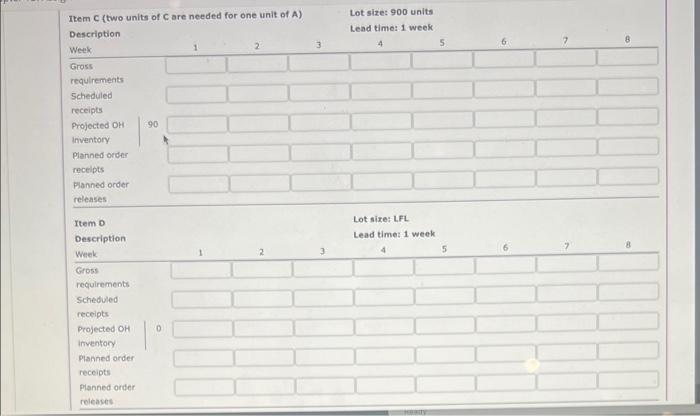 records, are shown below. In the master production schedule for product A,
