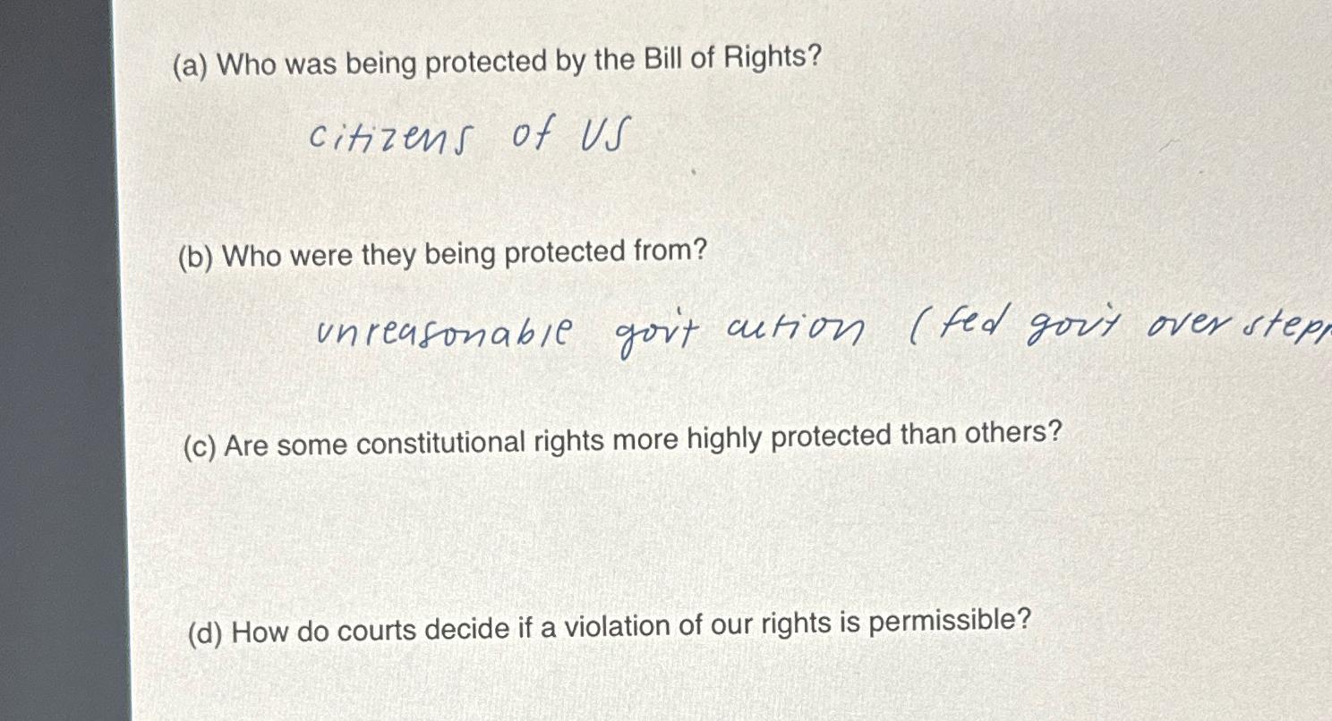  (a) Who was being protected by the Bill of Rights? citizens