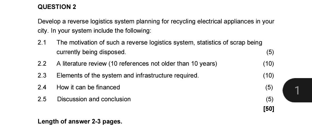  Develop a reverse logistics system planning for recycling electrical appliances in