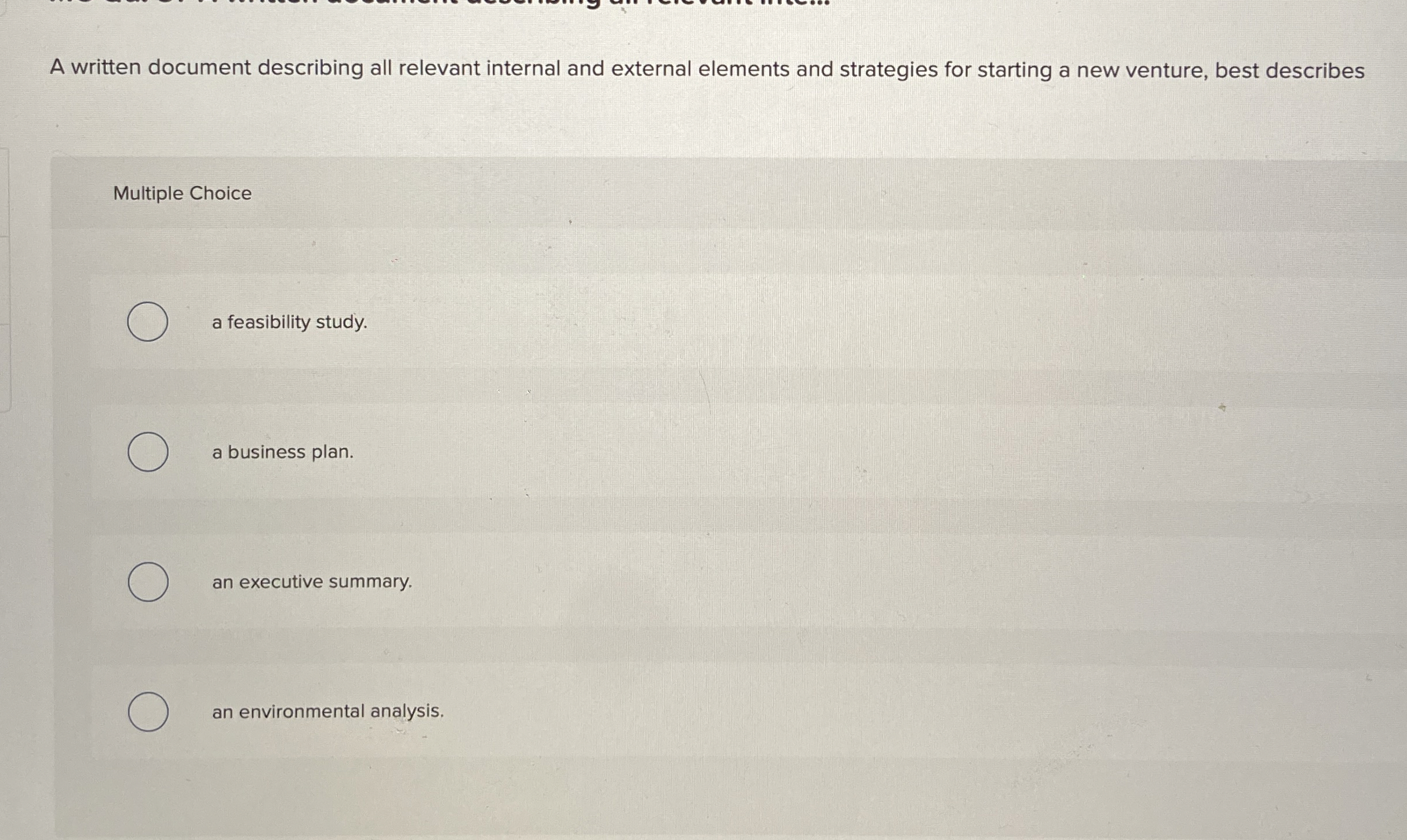  A written document describing all relevant internal and external elements and