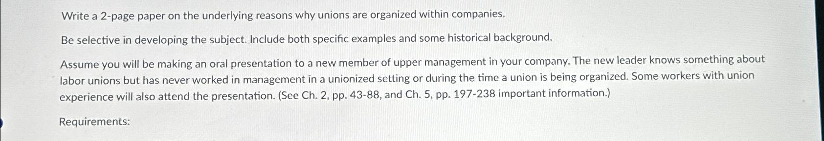  Write a 2-page paper on the underlying reasons why unions are