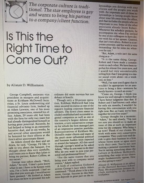  Is This the Right Time to Come Out? Case Study One