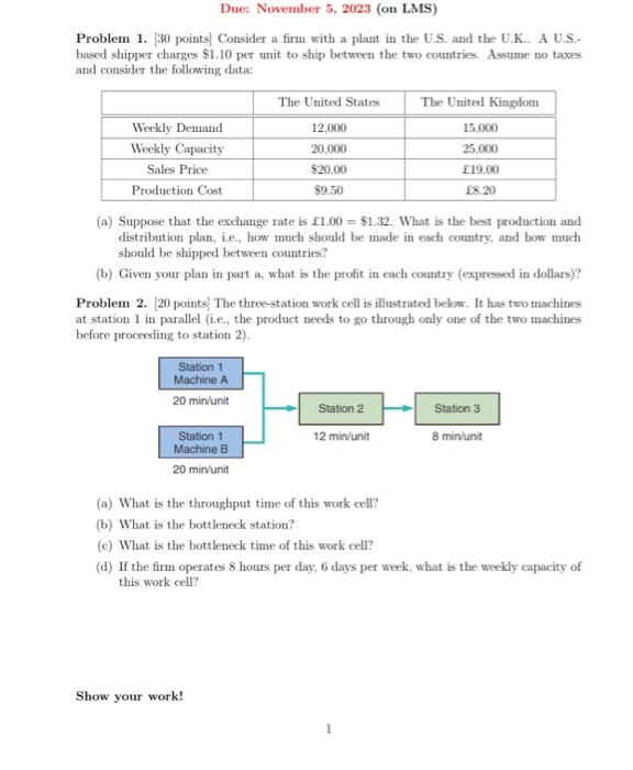  Problem 1. [30 points] Consider a firm with a plant in