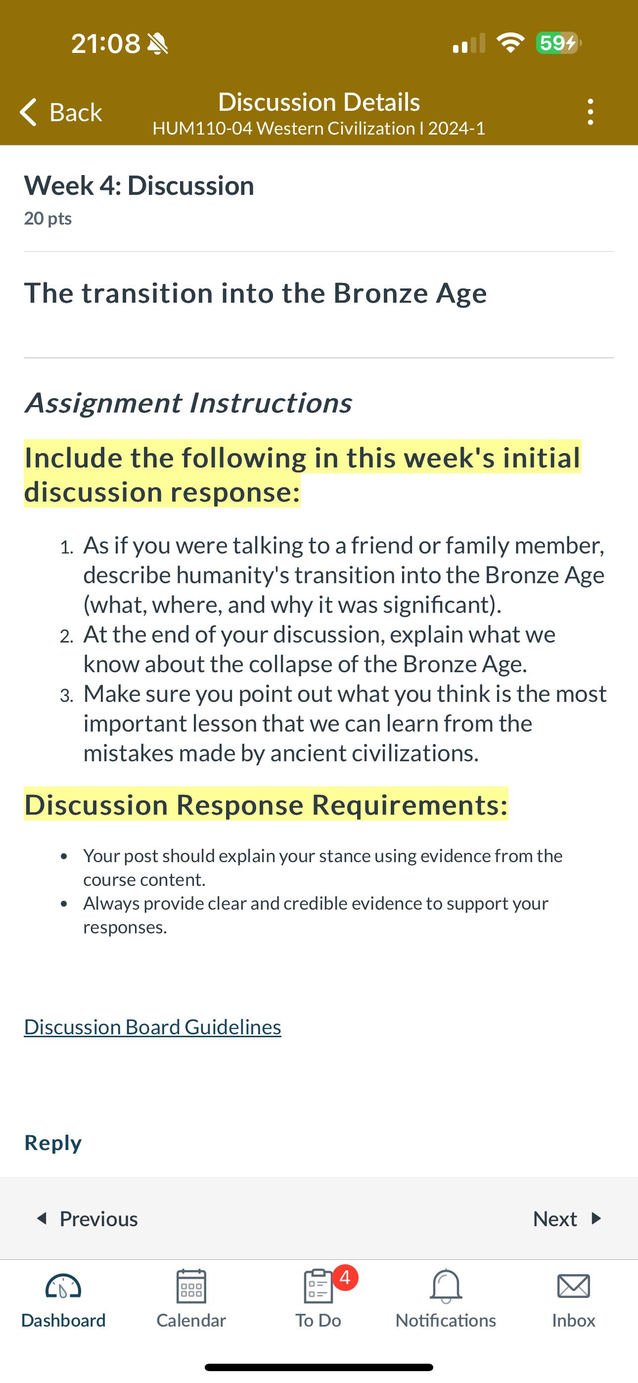  21:08 594 Back Discussion Details HUM110-04 Western Civilization I 2024-1 Week
