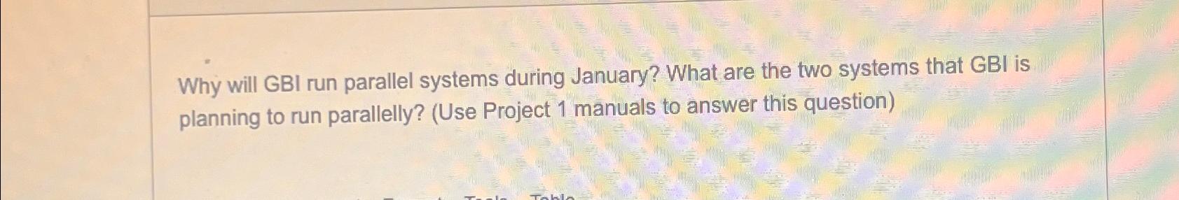  Why will GBI run parallel systems during January? What are the