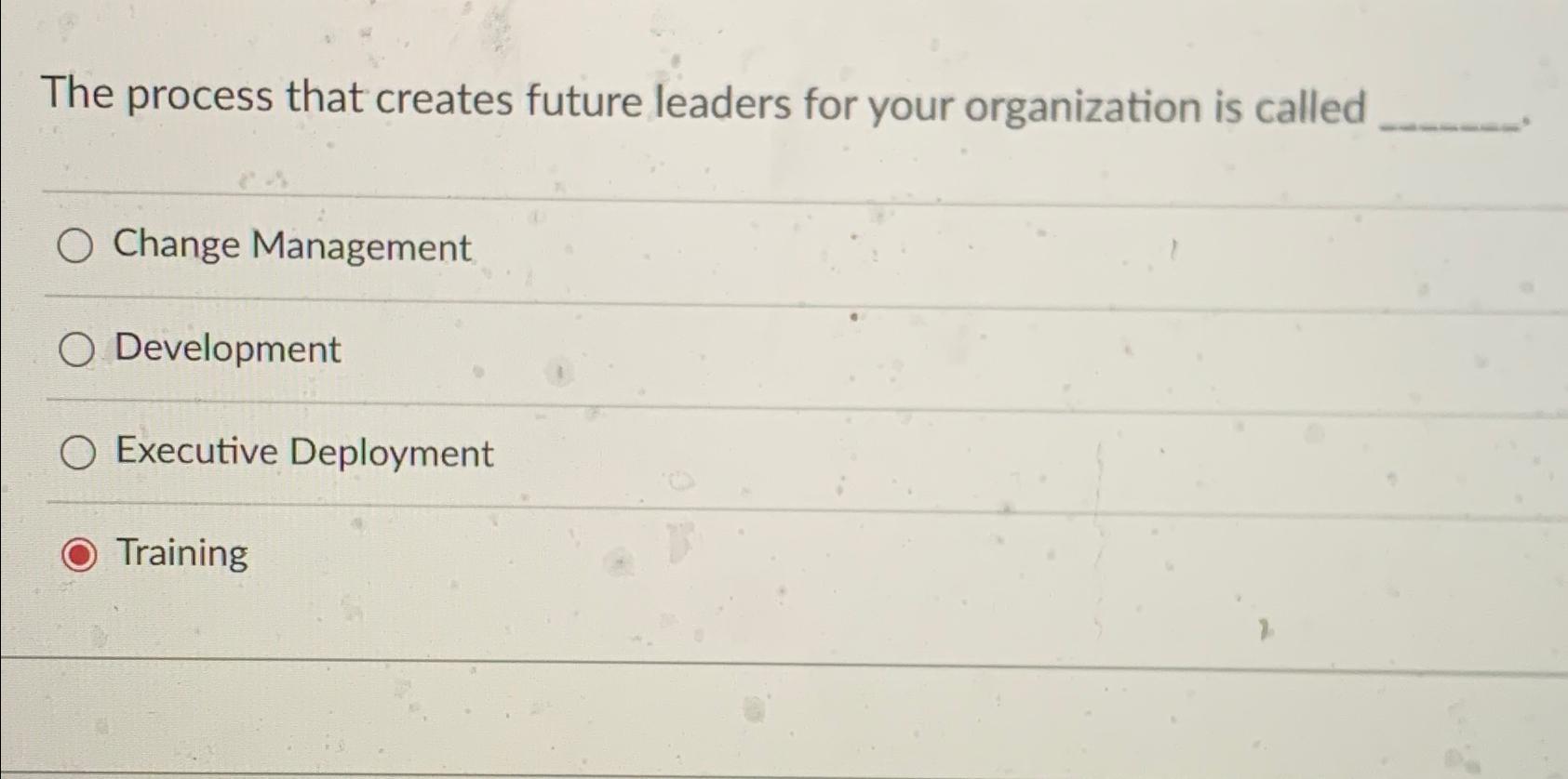  The process that creates future leaders for your organization is called
