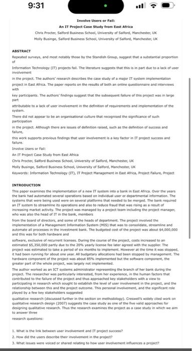 solve this case study Invotve Users or Fail: An It Project Case