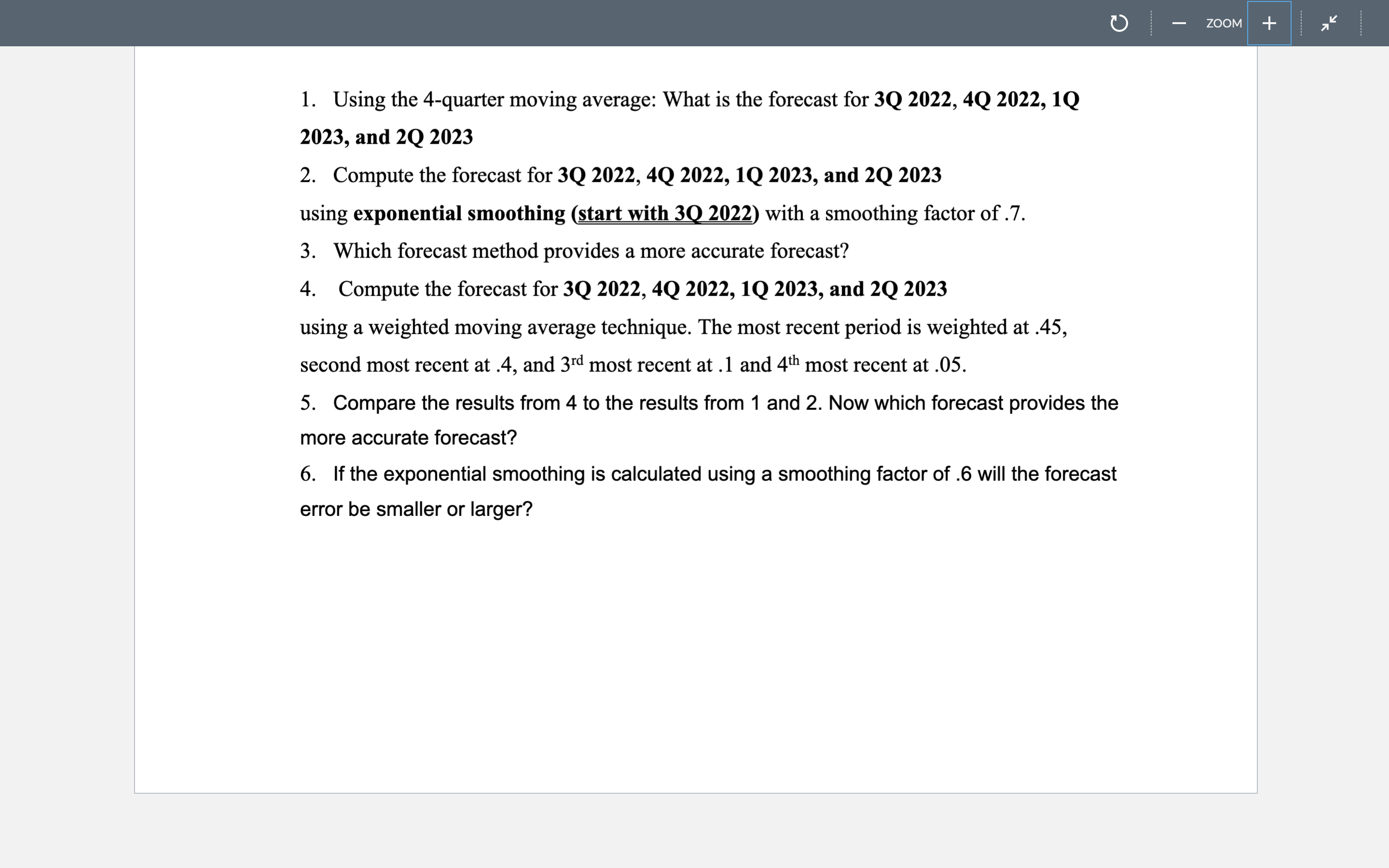 average: What is the forecast for 3Q2022,4Q2022,1Q 2023, and 2Q2023 2. Compute