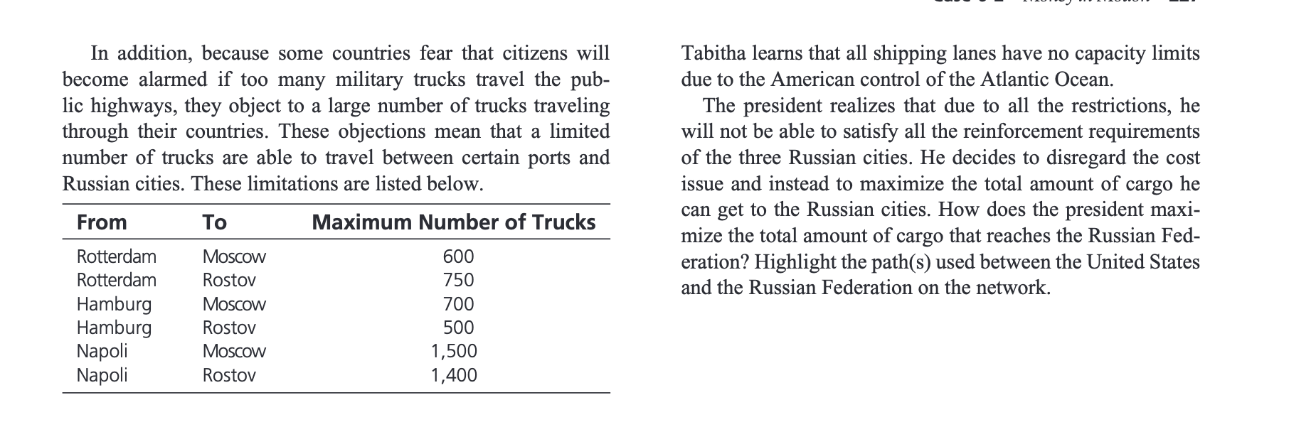 releases the number of planes, ships, and trucks that will travel between