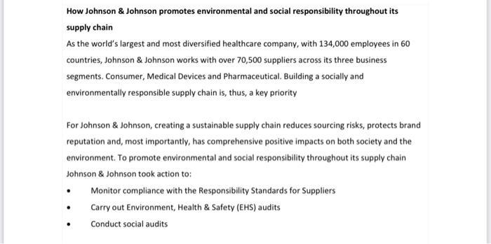  Explain how Johnson \& Johnson could take it a step further