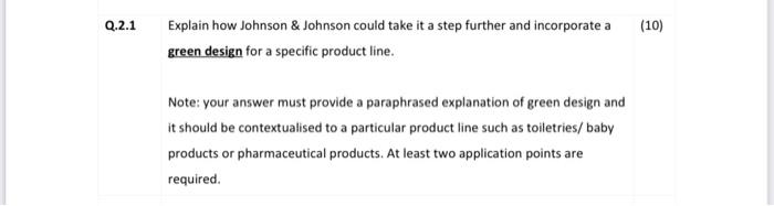 and incorporate a green design for a specific product line. Note: your