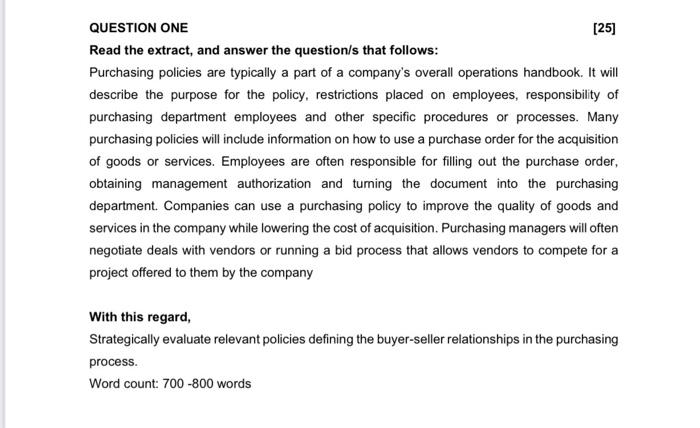  QUESTION ONE [25] Read the extract, and answer the question/s that