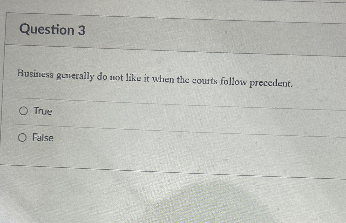  Question 3 Business generally do not like it when the courts