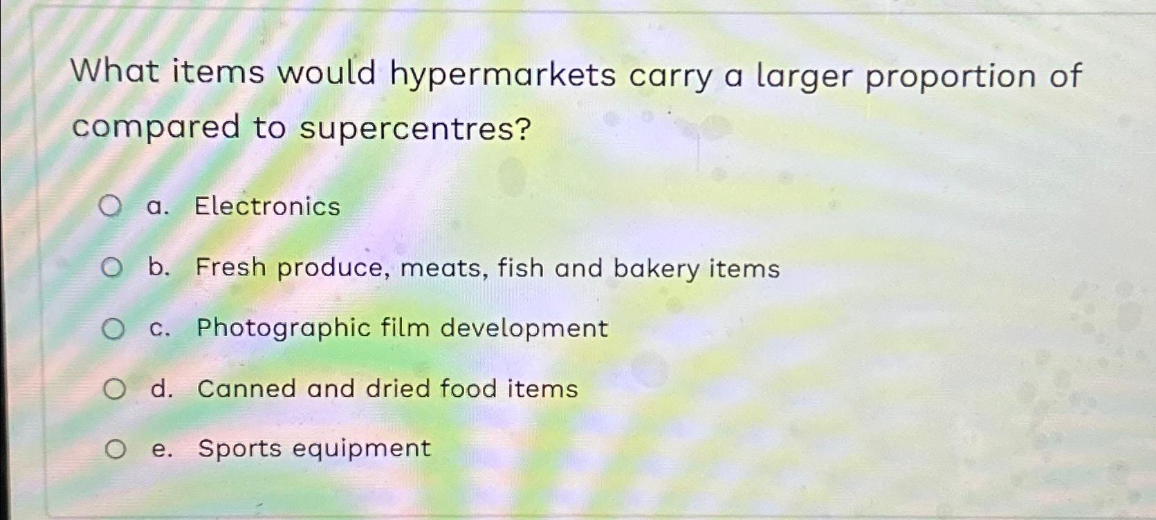  What items would hypermarkets carry a larger proportion of compared to
