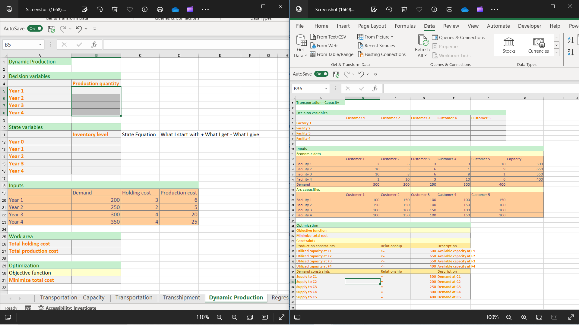  Please solve the following questions using Solver. These are two separate