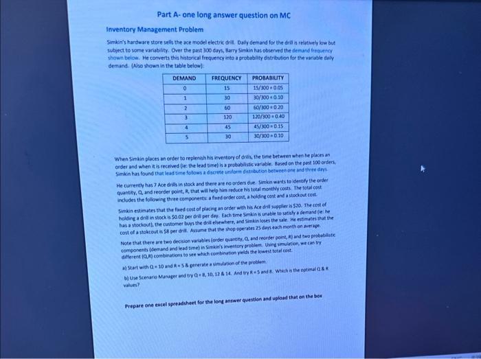  Inventory Management Problem Simkin's hardware stoce selis the ke model electric