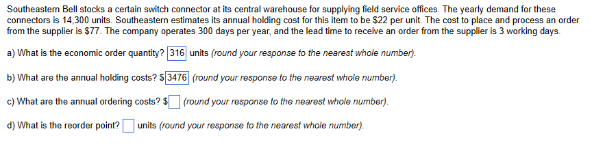 Southeastern Bell stocks a certain switch connector at its central warehouse