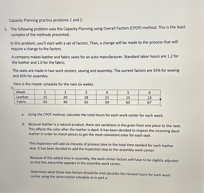  Capacity Planning practice problems 1 and 2. The following problem uses