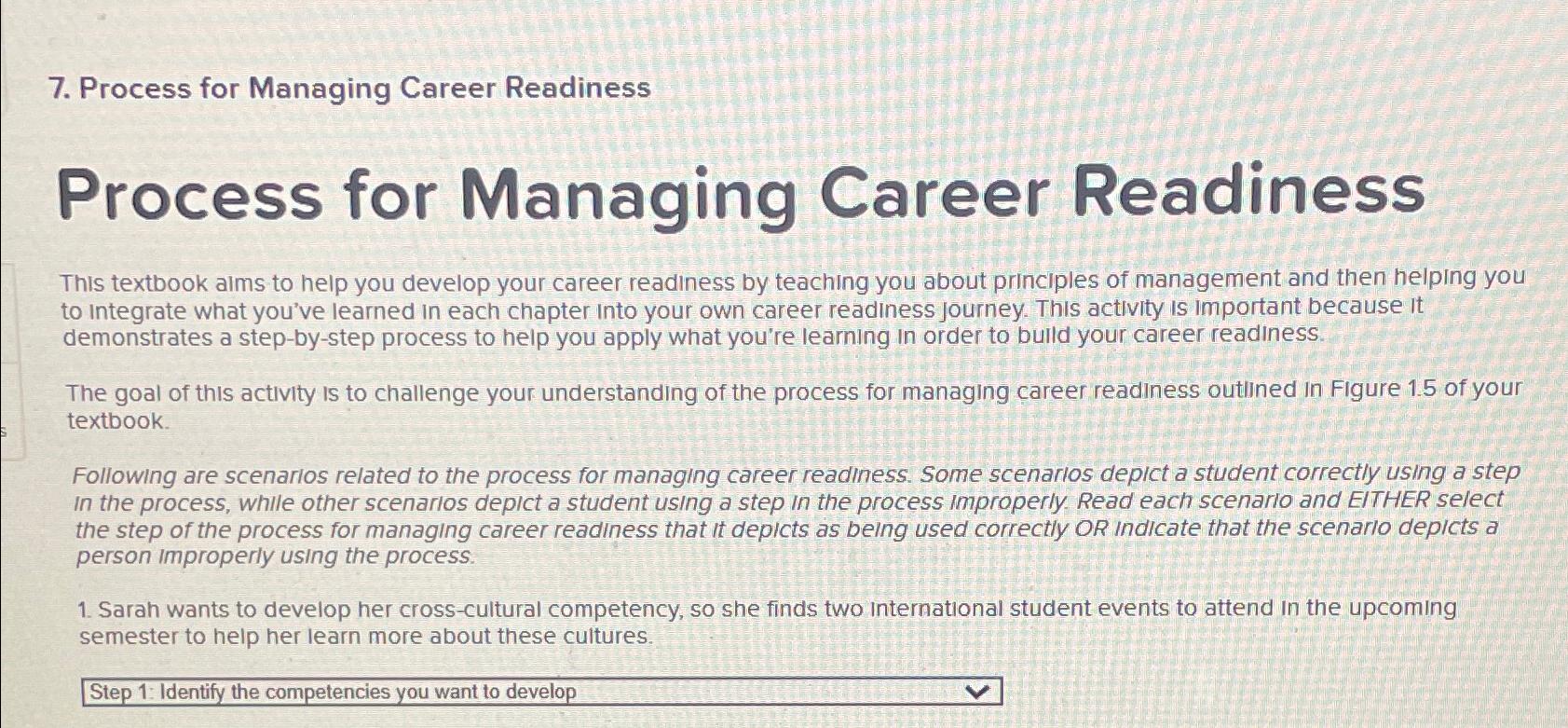  Process for Managing Career Readiness Process for Managing Career Readiness This