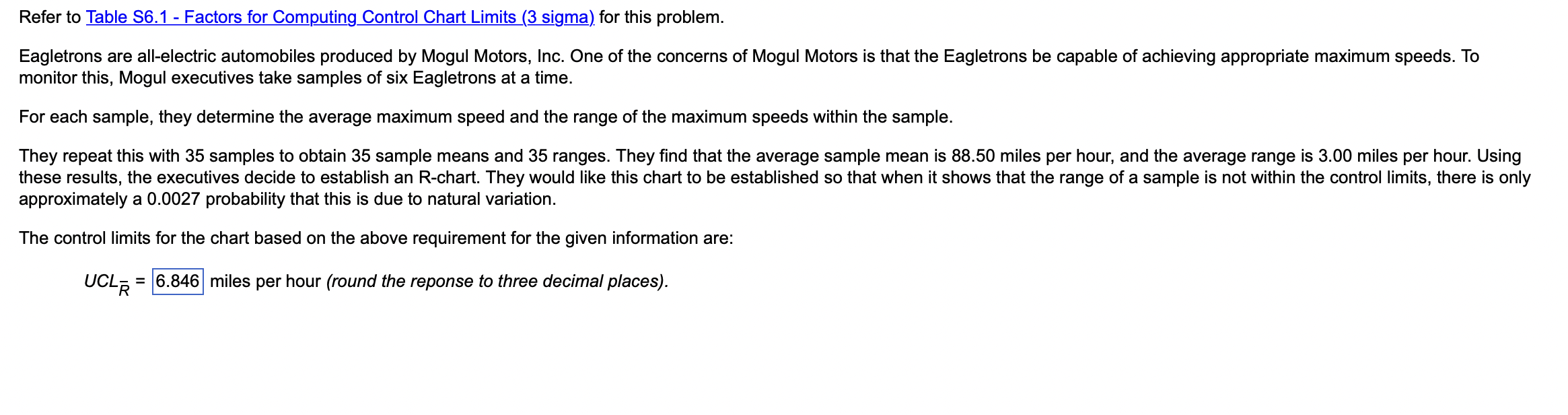It's telling me that 6.846 is the wrong answer Refer to Table