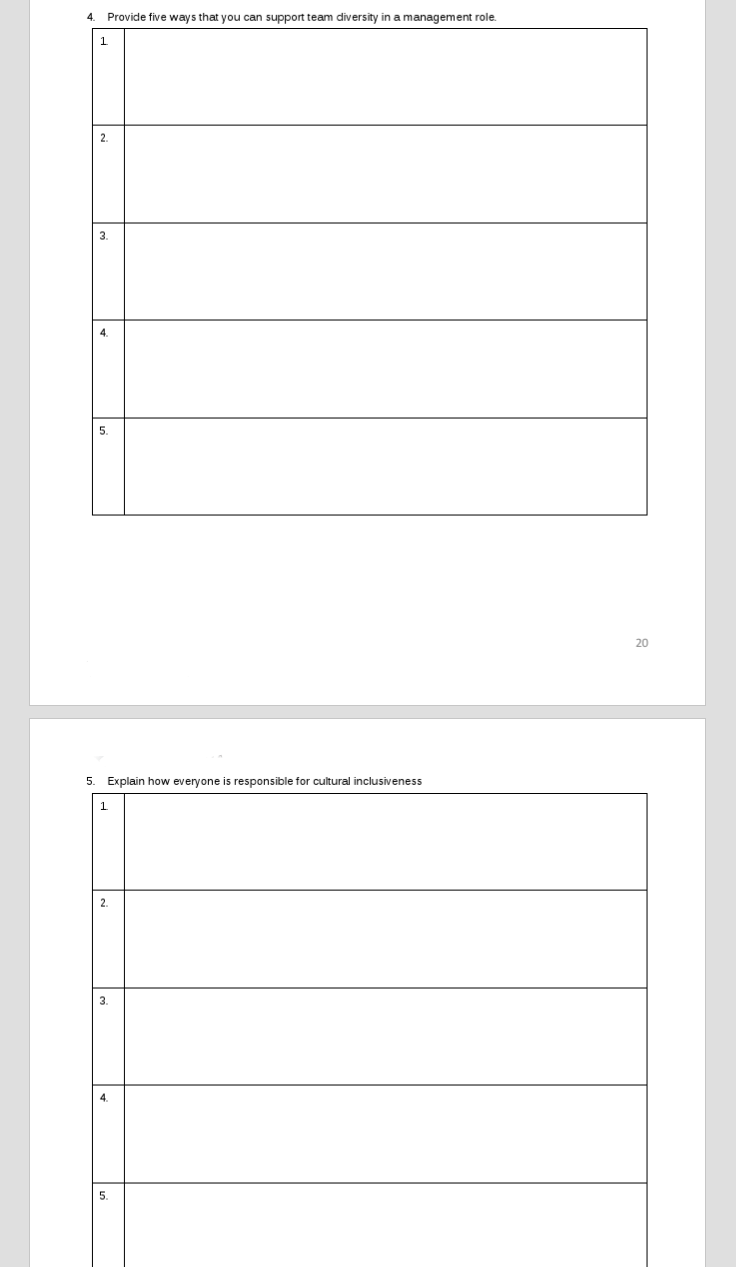  Provide five ways that you can support team diversity in a