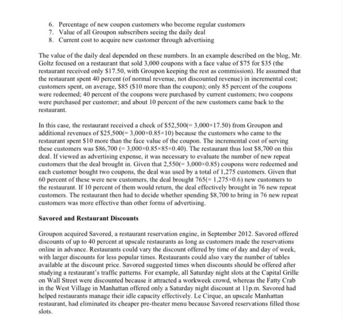 :) Case Study: To Savor or to Groupon? Mr. Armando, the owner
