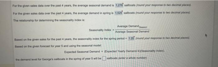  please fill in all blanks For the given sales data over
