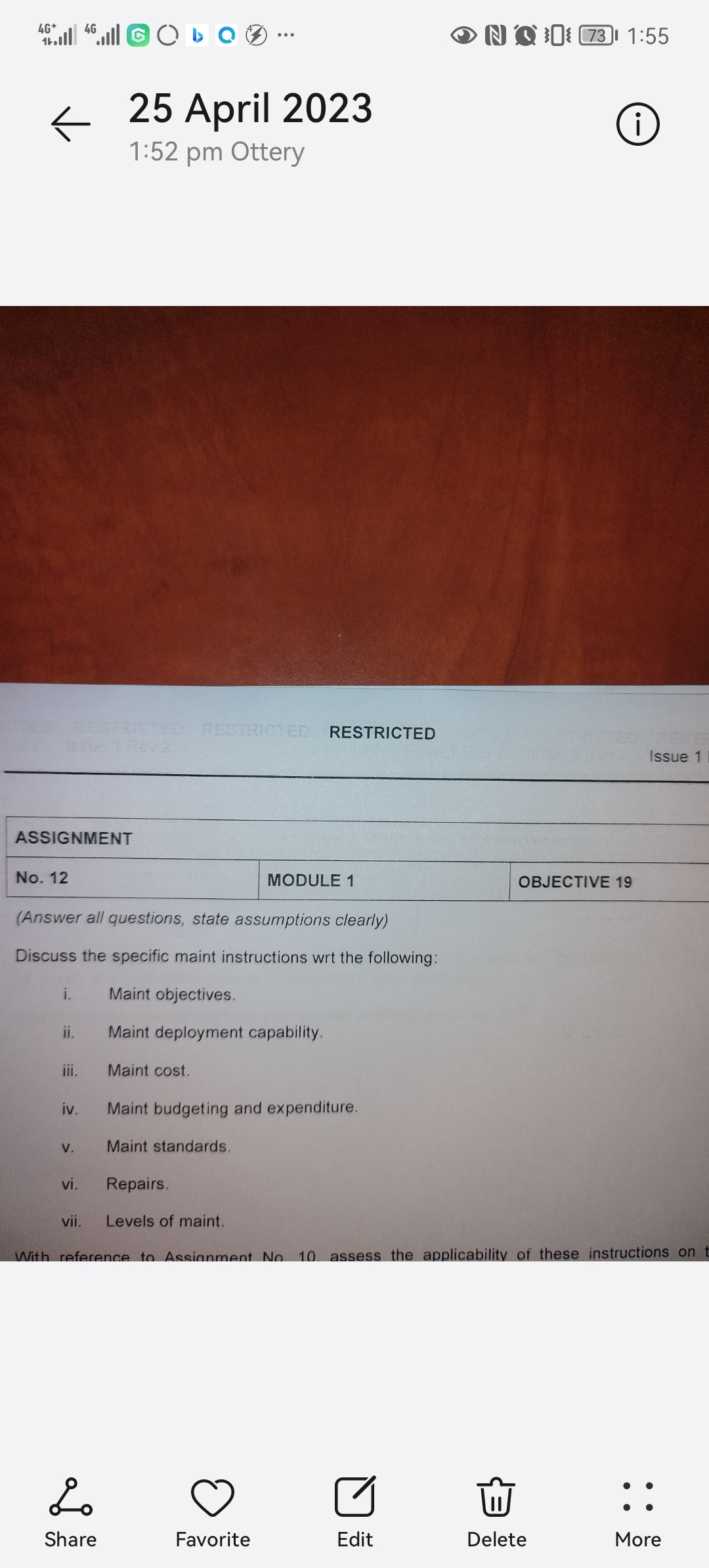 (Answer all questions, state assumptions clearly) Discuss the specific maint instructions
