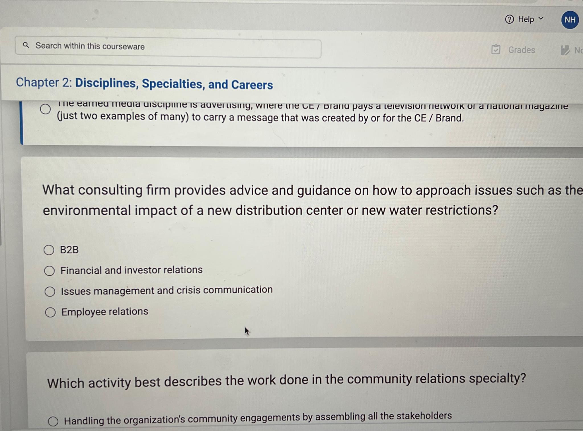  Search within this courseware Chapter 2: Disciplines, Specialties, and Careers (just