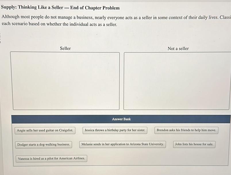  Supply: Thinking Like a Seller End of Chapter Problem Although most
