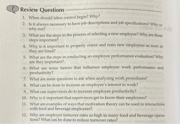  1. When should labor control begin? Why? 2. Is it always