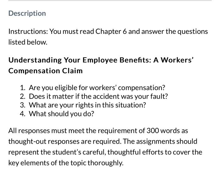  Description Instructions: You must read Chapter 6 and answer the questions