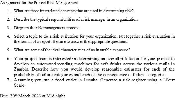  Assignment for the Project Risk Management 1. What are three interrelated