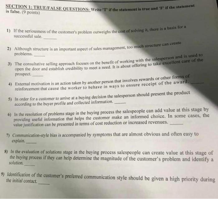 i want to solve it true or false SECTION 1: TRUE/FALSE QUESTIONS: