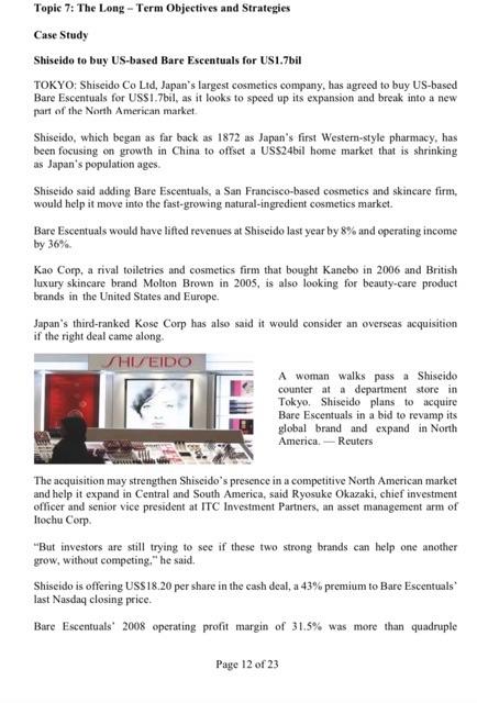  Topic 7: The Long - Term Objectives and Strategies Case Study