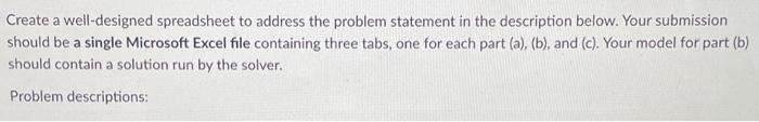  Create a well-designed spreadsheet to address the problem statement in the