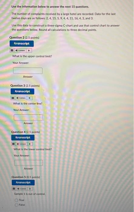  Use the information below to answer the next 15 questions. The