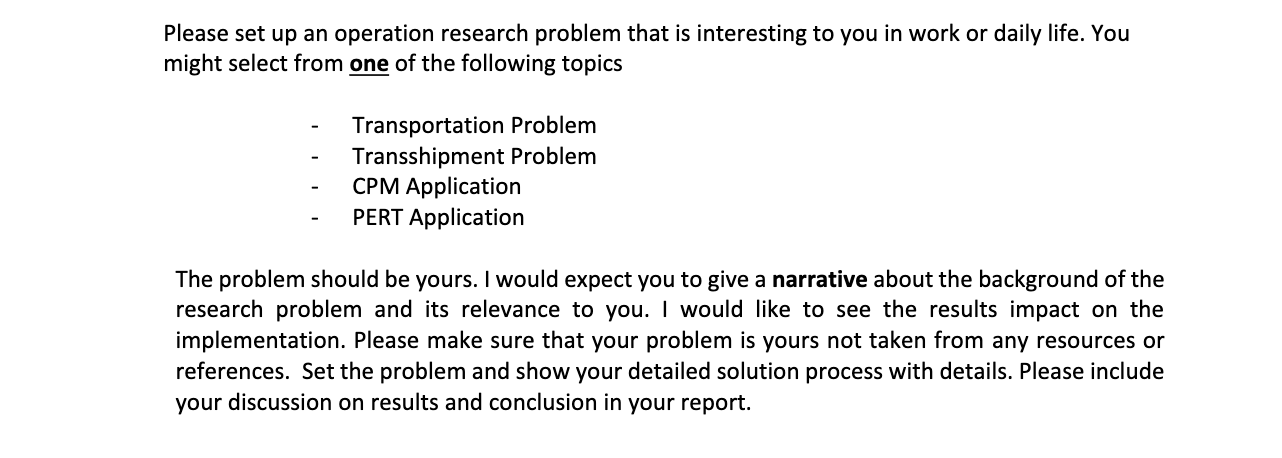  Please set up an operation research problem that is interesting to