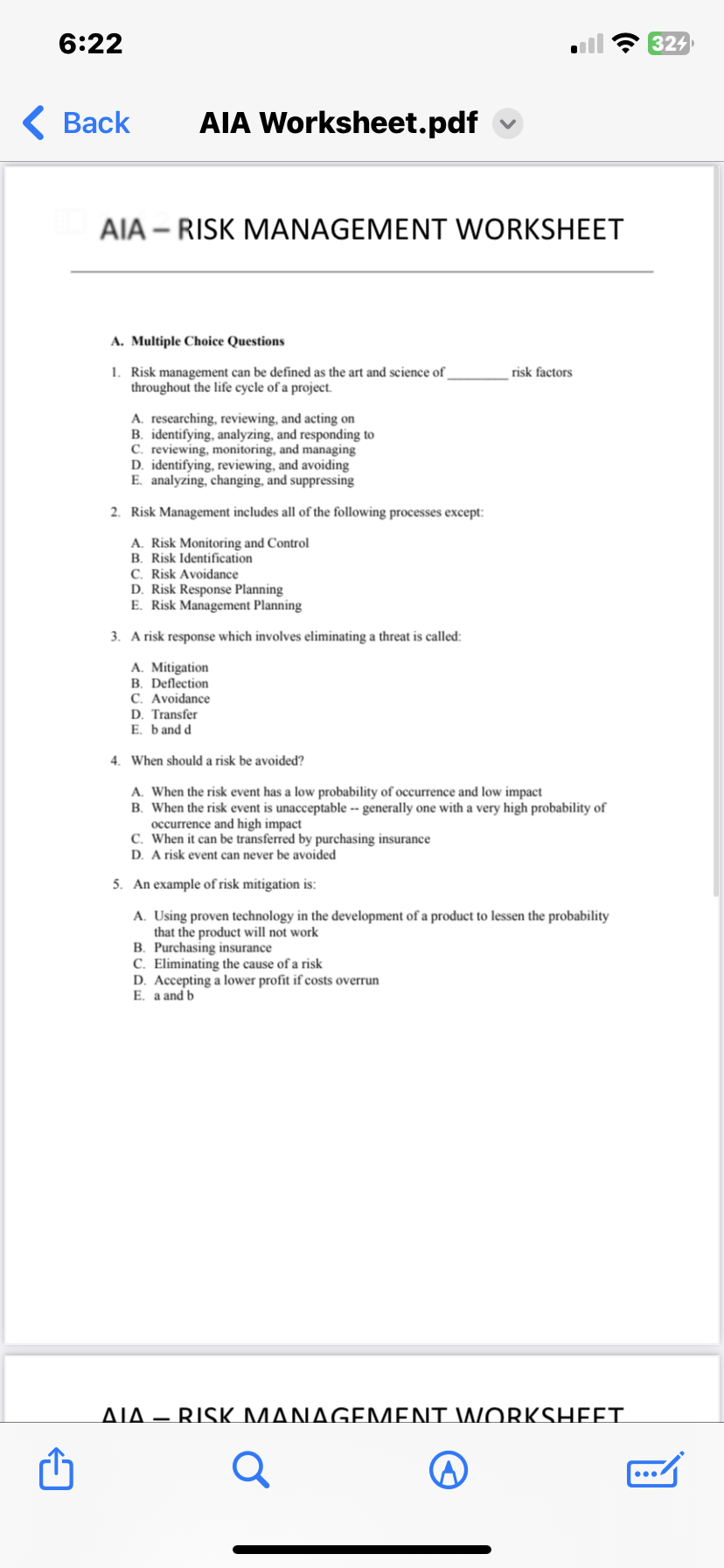 A. Multiple Choice Questions 1. Risk management can be defined as