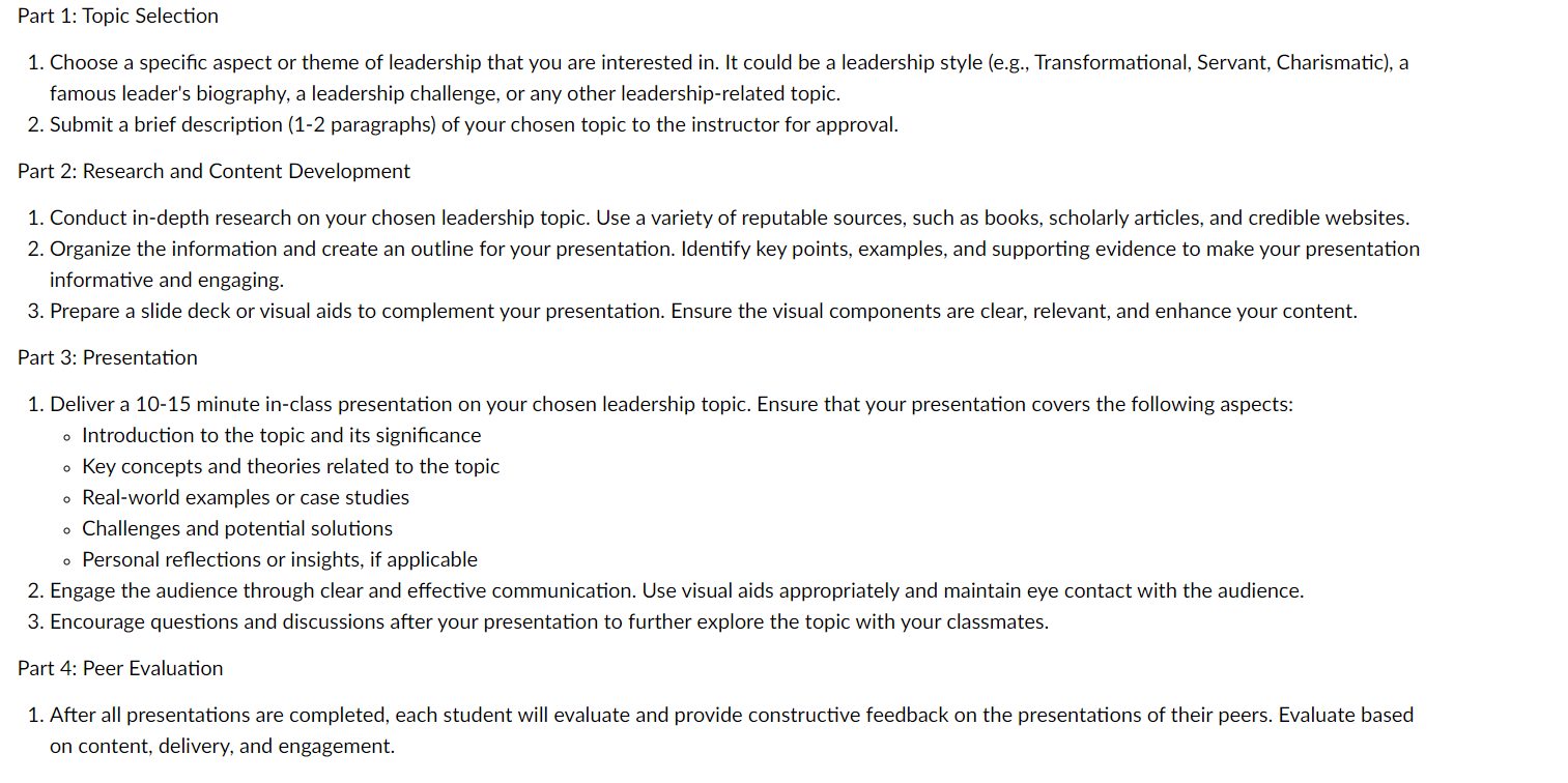  Part 1: Topic Selection Choose a specific aspect or theme of