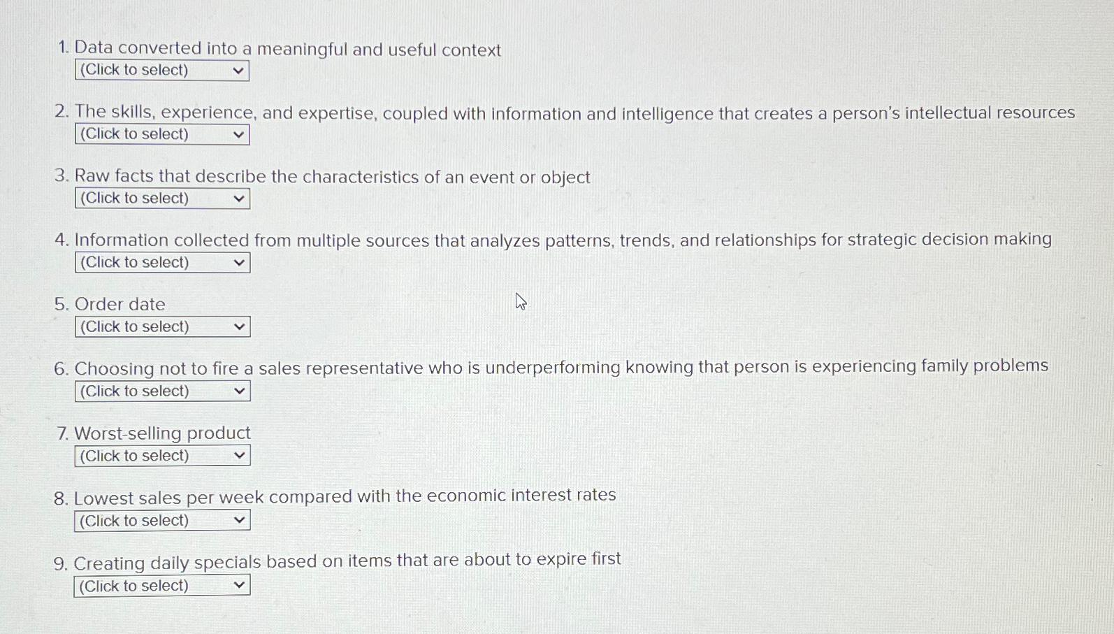  Data converted into a meaningful and useful context The skills, experience,