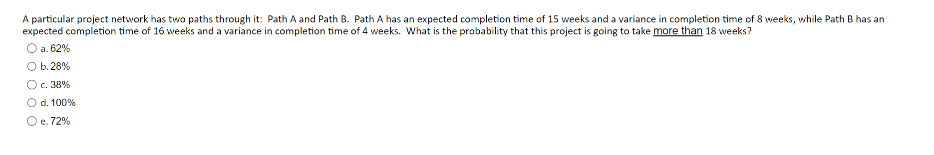  A particular project network has two paths through it: Path A