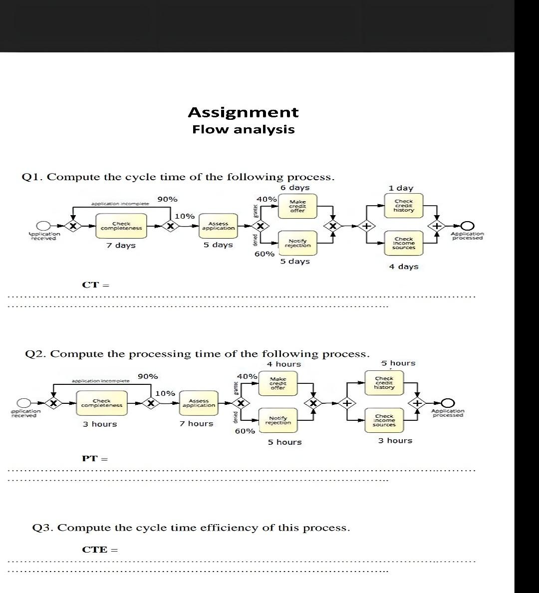 Assignment Flow analysis O1. Compute the cvcle time of the following