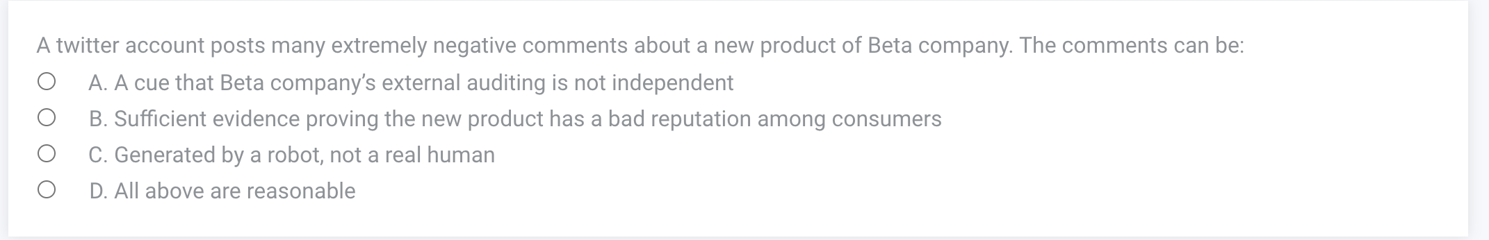  A twitter account posts many extremely negative comments about a new