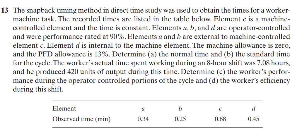 13 The snapback timing method in direct time study was used