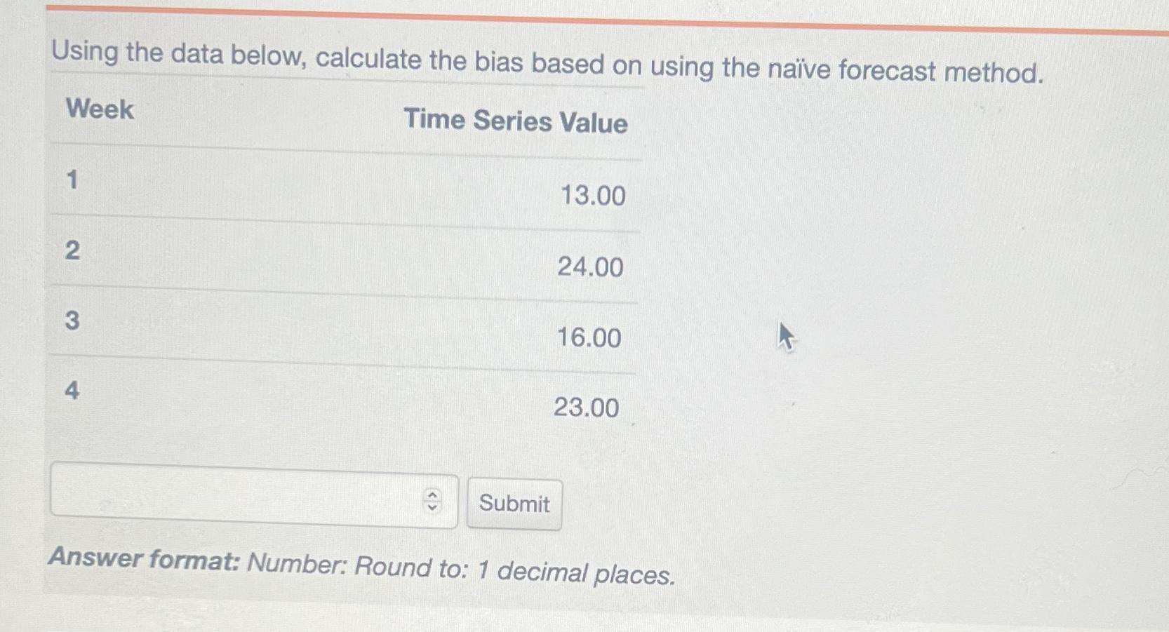  Using the data below, calculate the bias based on using the