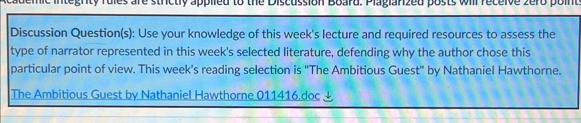  Discussion Question(s): Use your knowledge of this week's lecture and required