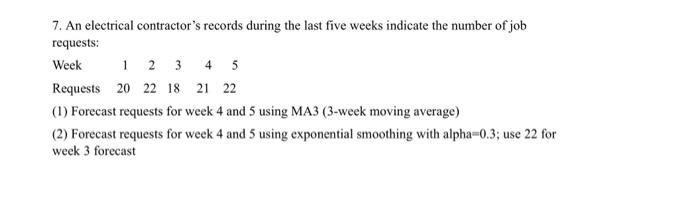  7. An electrical contractor's records during the last five weeks indicate